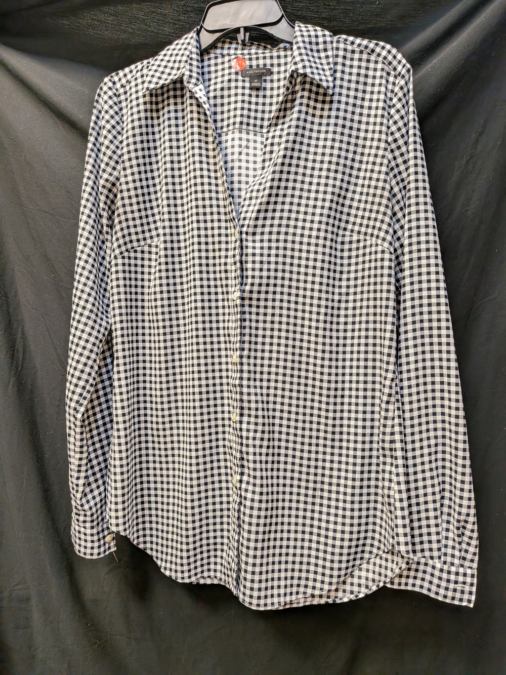 Ann Taylor Black and White Gingham Button-Down Shirt